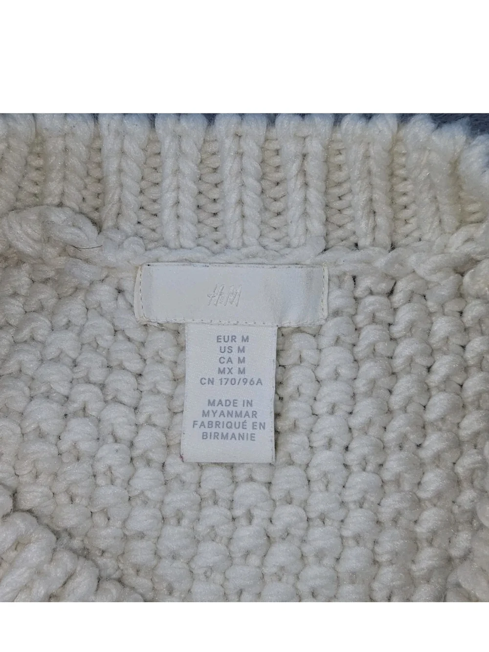 H&M Chunky Knit Off-White Crew Neck Sweater Vest Womens M Light Academia Cozy